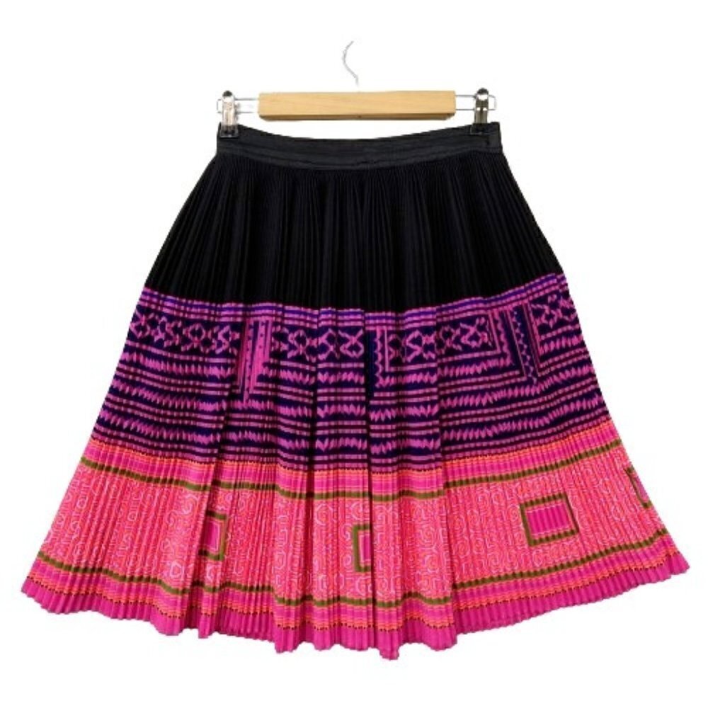 Vintage 60s Plisse Pleat Circle Skirt Size S M Pink Mod Geometric Pink Black